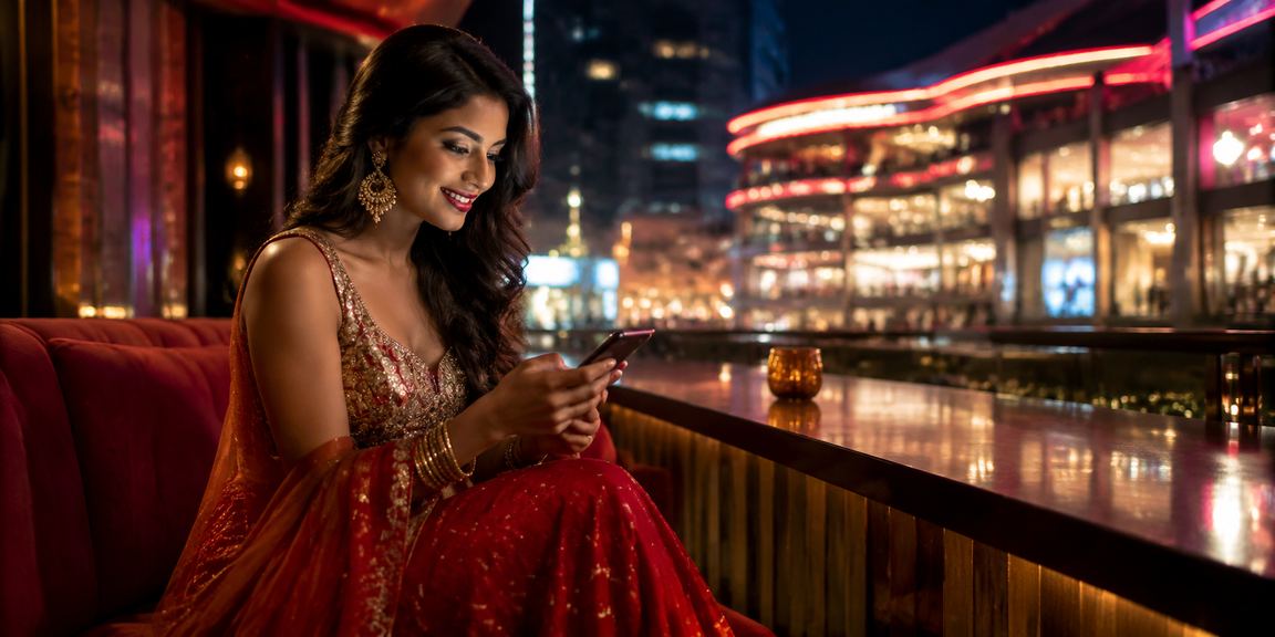 User playing mobile casino in Delhi with Bollywood theme