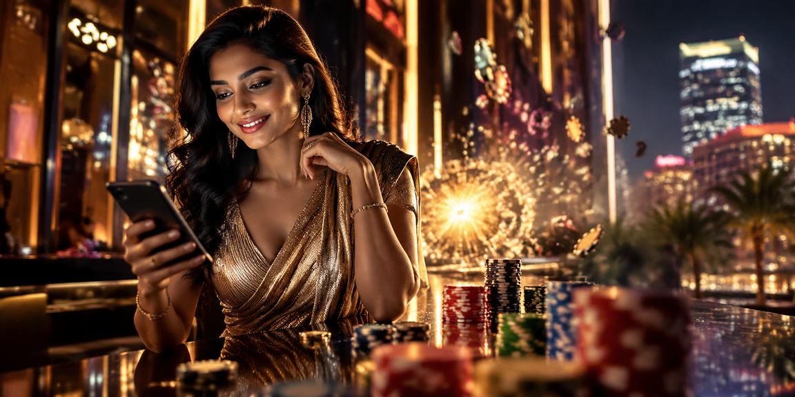 Neon lights reflecting Indian online casino mobile app